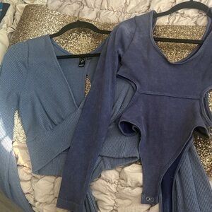 Blue Ribbed Bodysuit and Top Set